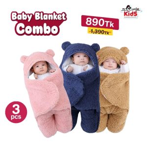 Combo baby blanket Blue+ Brown+ Pink